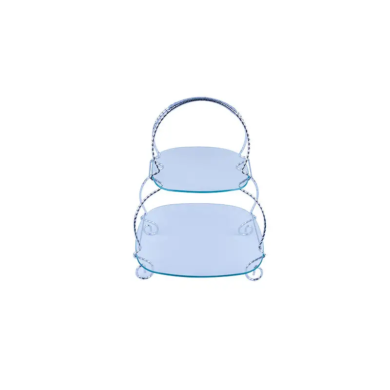 CHROME PLATED 2 TIER RACK WITH SQUARE GLASS TRAY. - GLASS