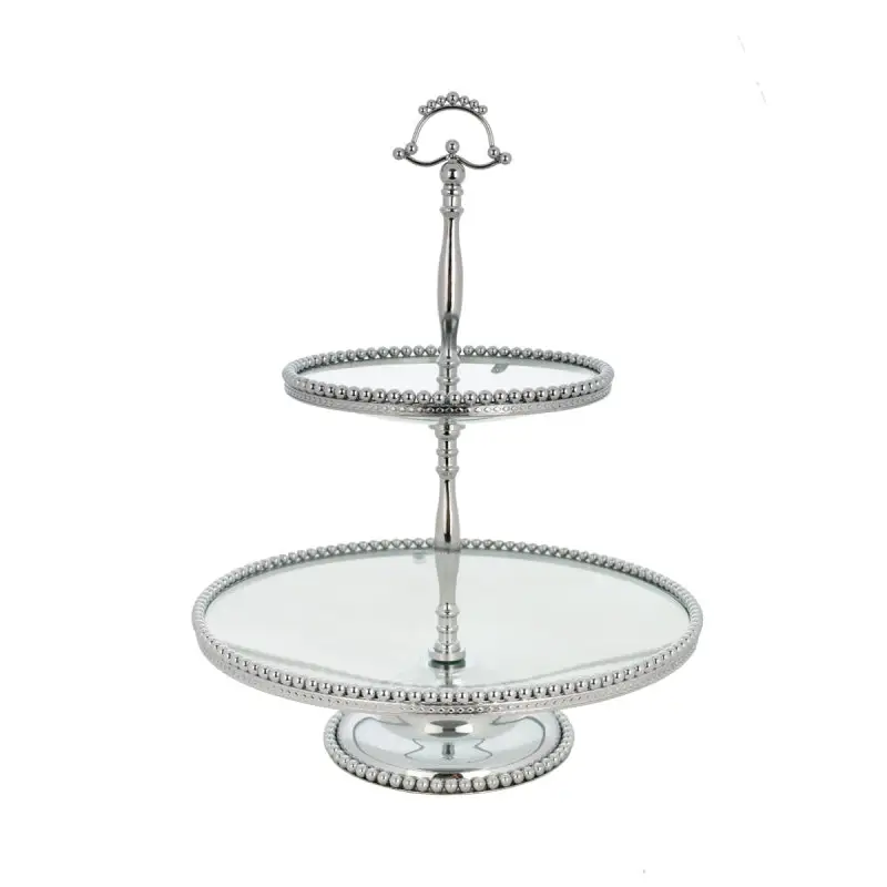 CHROME PLATED FOOTED 2TIER WITH GLASS PLATE - LUXURY