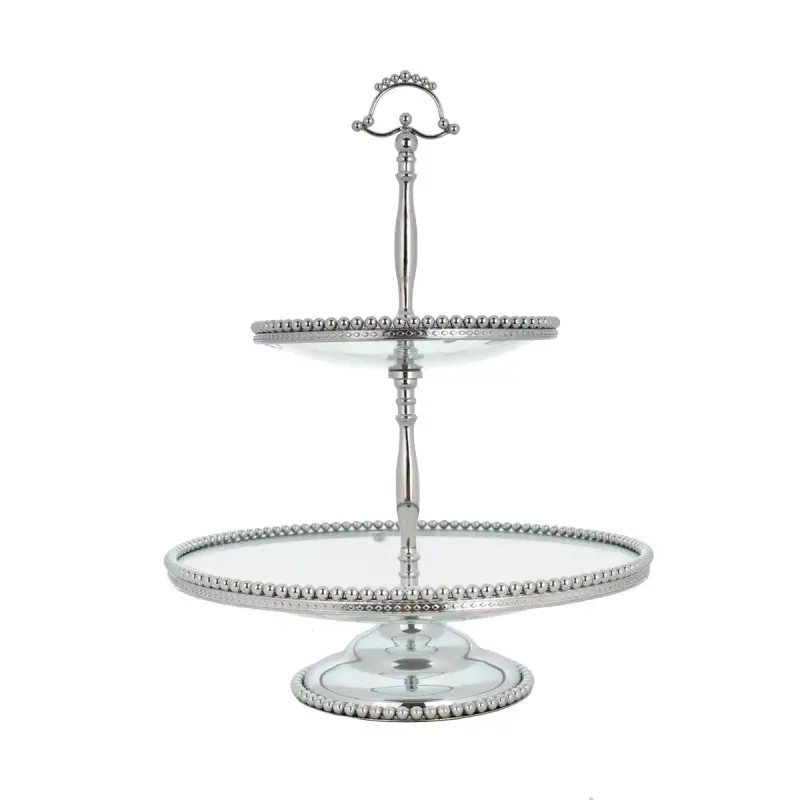 CHROME PLATED FOOTED 2TIER WITH GLASS PLATE - LUXURY