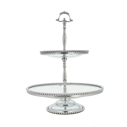 CHROME PLATED FOOTED 2TIER WITH GLASS PLATE - LUXURY