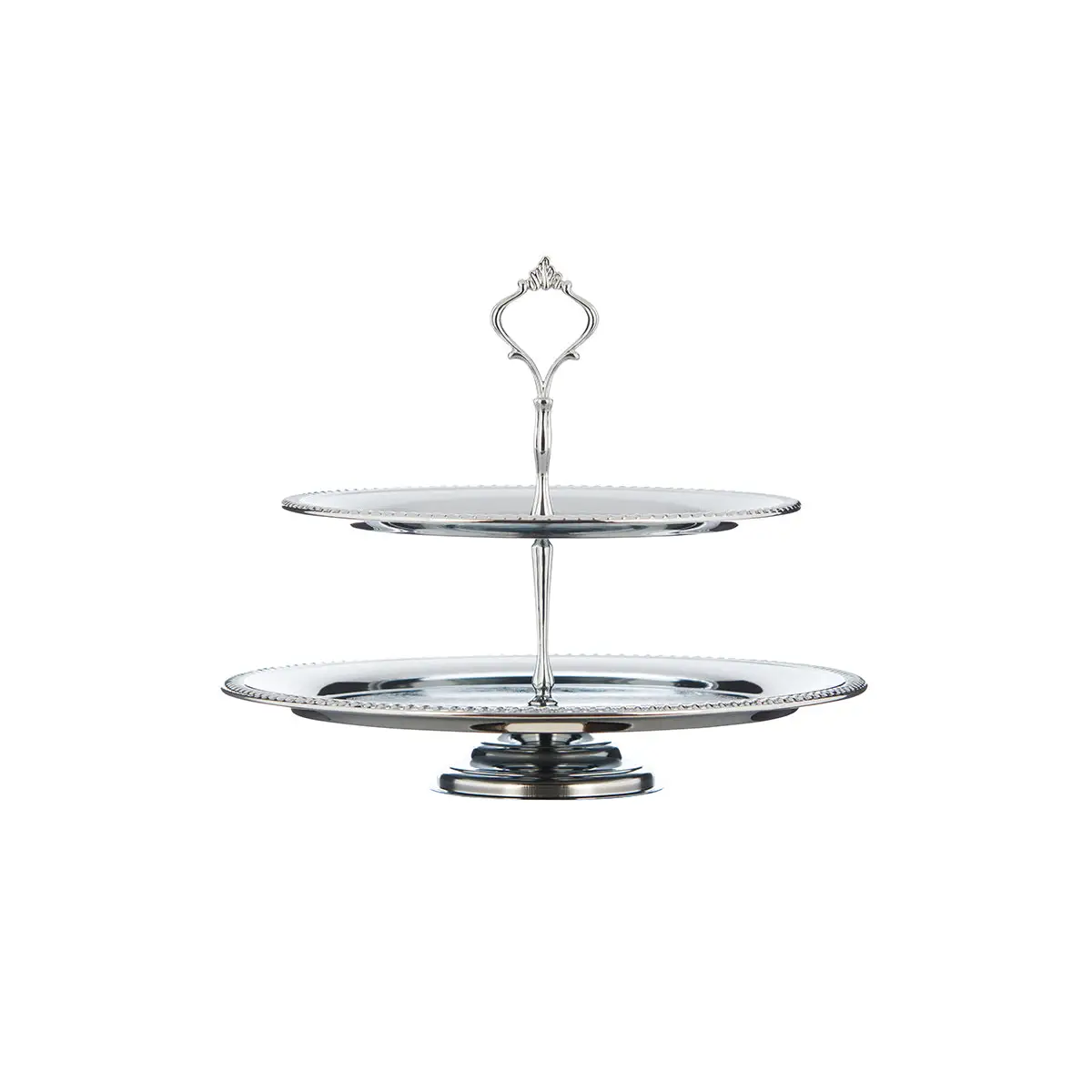 CHROME PLATED IRON 2 TIER ROUND TRAY. - TRAY