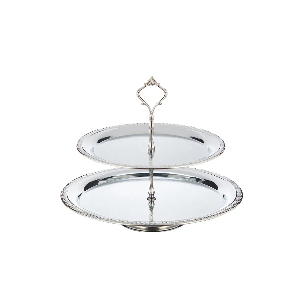 CHROME PLATED IRON 2 TIER ROUND TRAY. - TRAY