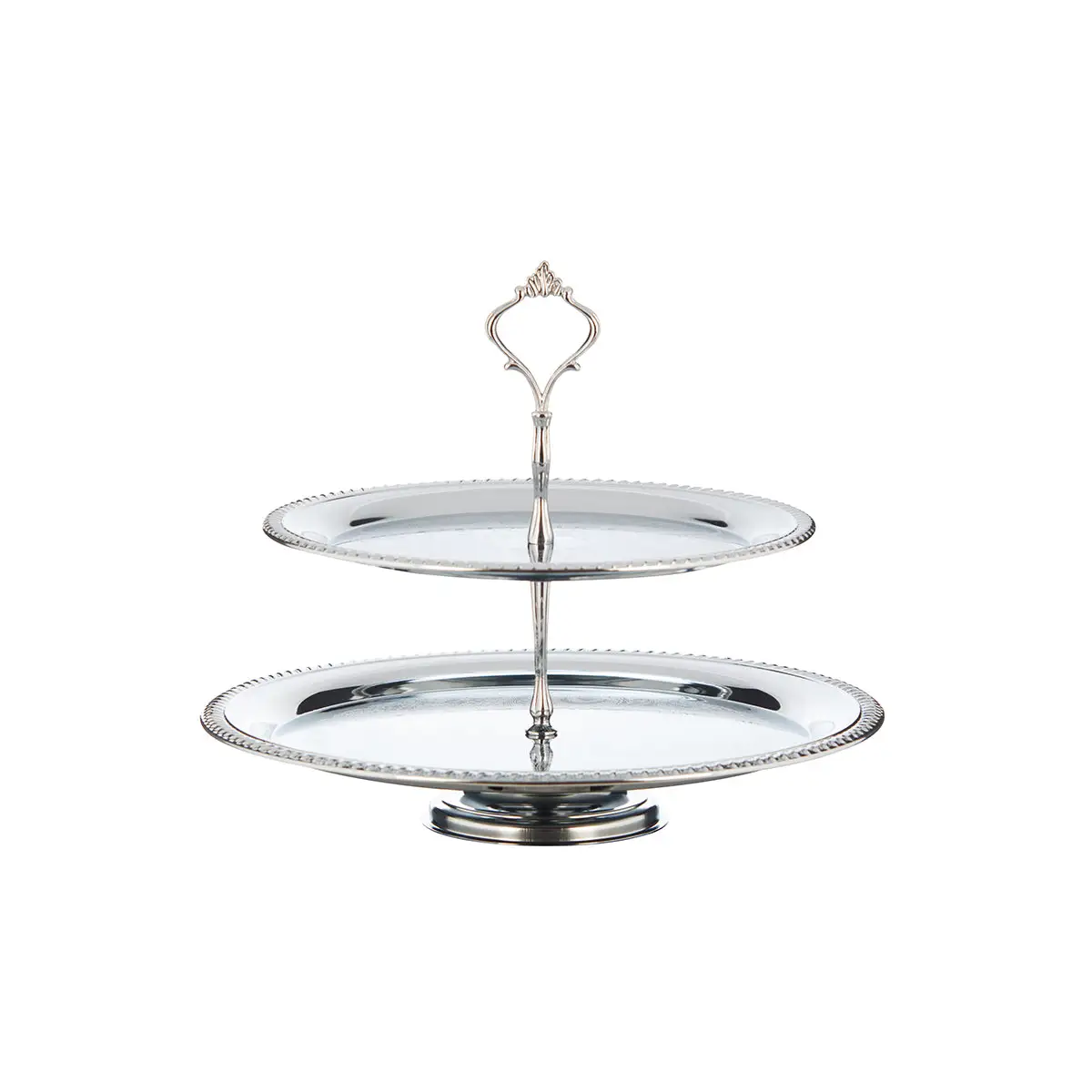 CHROME PLATED IRON 2 TIER ROUND TRAY. - TRAY