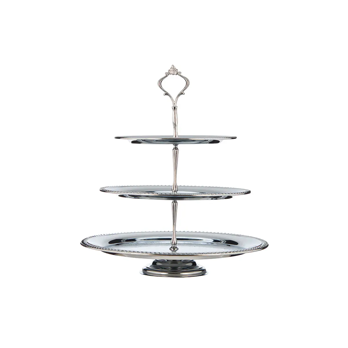 CHROME PLATED IRON 3 TIER ROUND TRAY. - TRAY