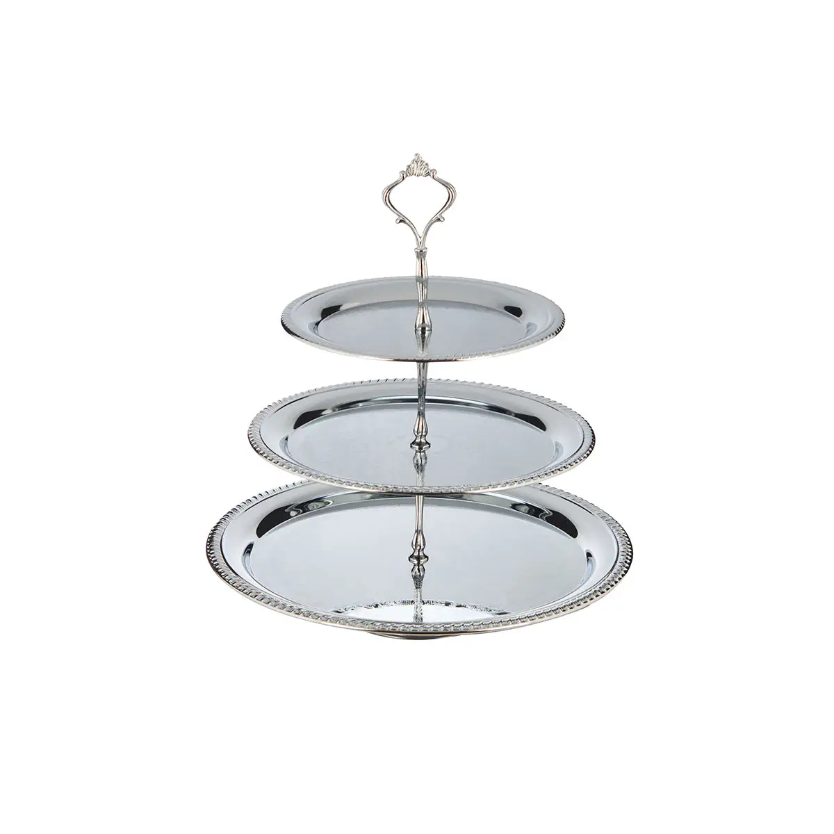 CHROME PLATED IRON 3 TIER ROUND TRAY. - TRAY