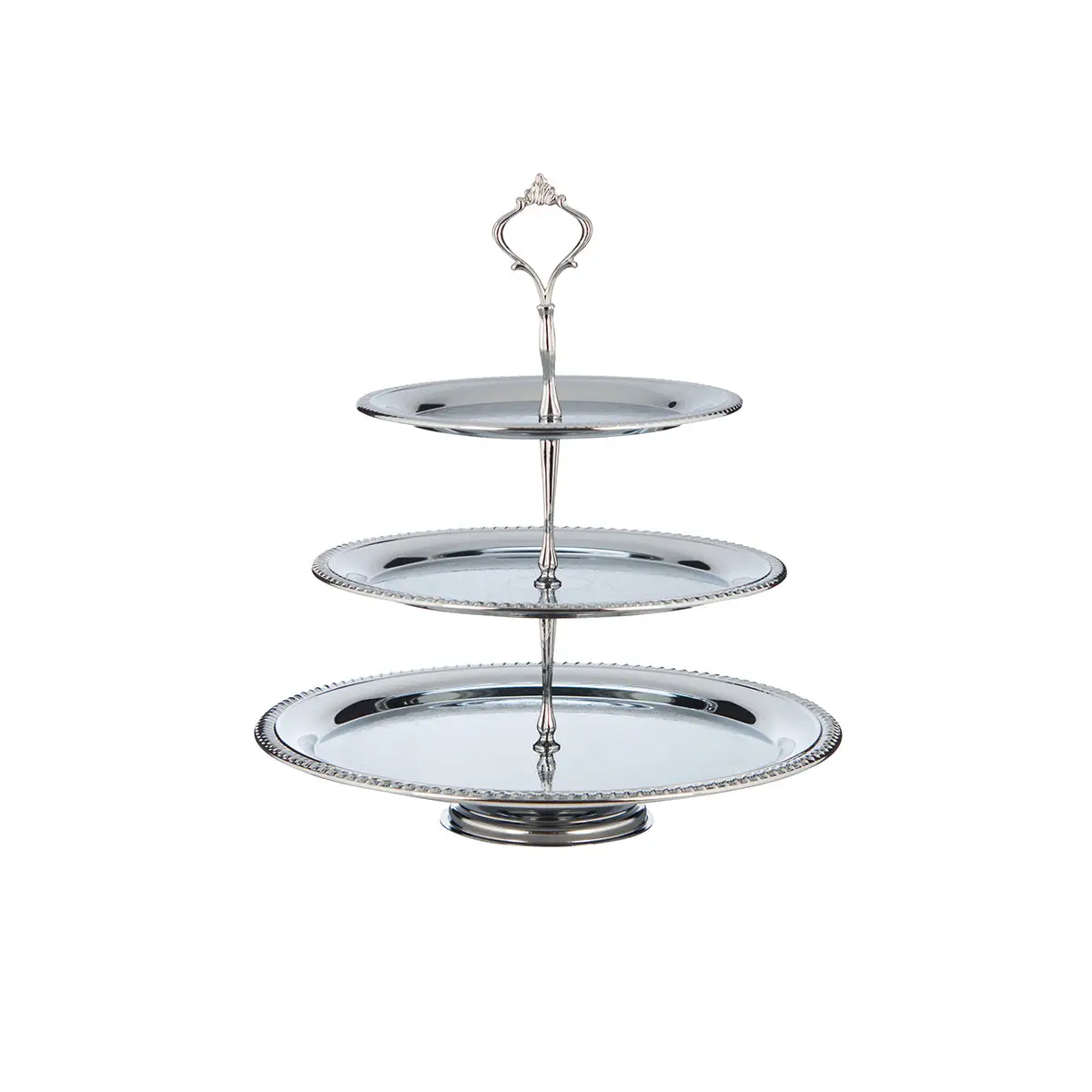 CHROME PLATED IRON 3 TIER ROUND TRAY. - TRAY