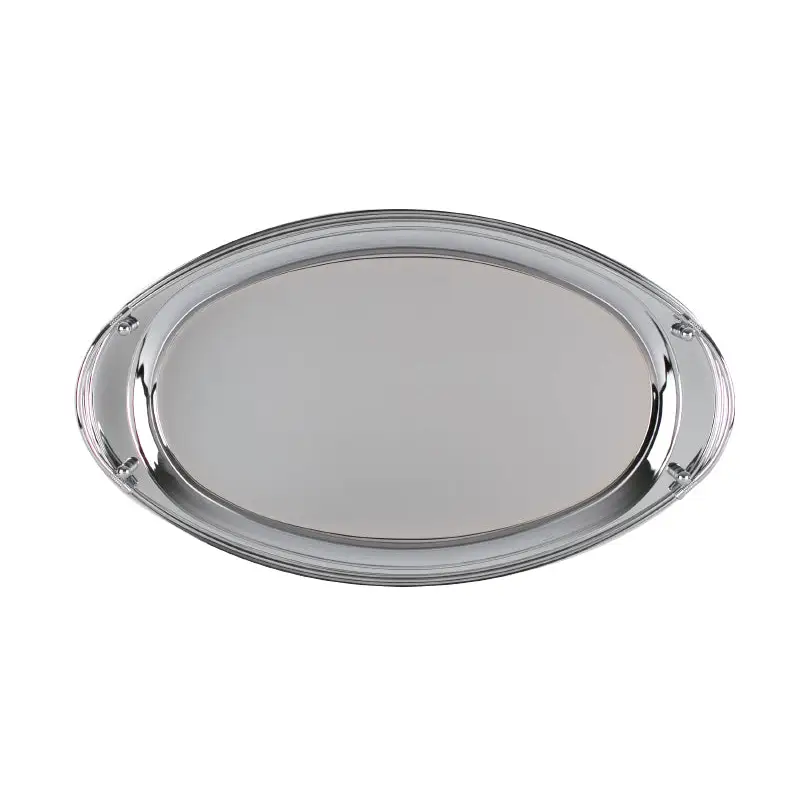 CHROME PLATED IRON OVAL SERVING TRAY WITH HANDLE. - TRAY