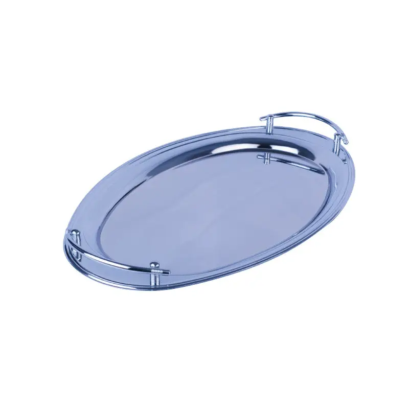 CHROME PLATED IRON OVAL SERVING TRAY WITH HANDLE. - TRAY