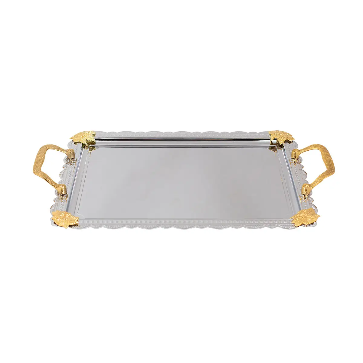 CHROME PLATED IRON RECT TRAY WITH GOLD HANDLE - TRAY