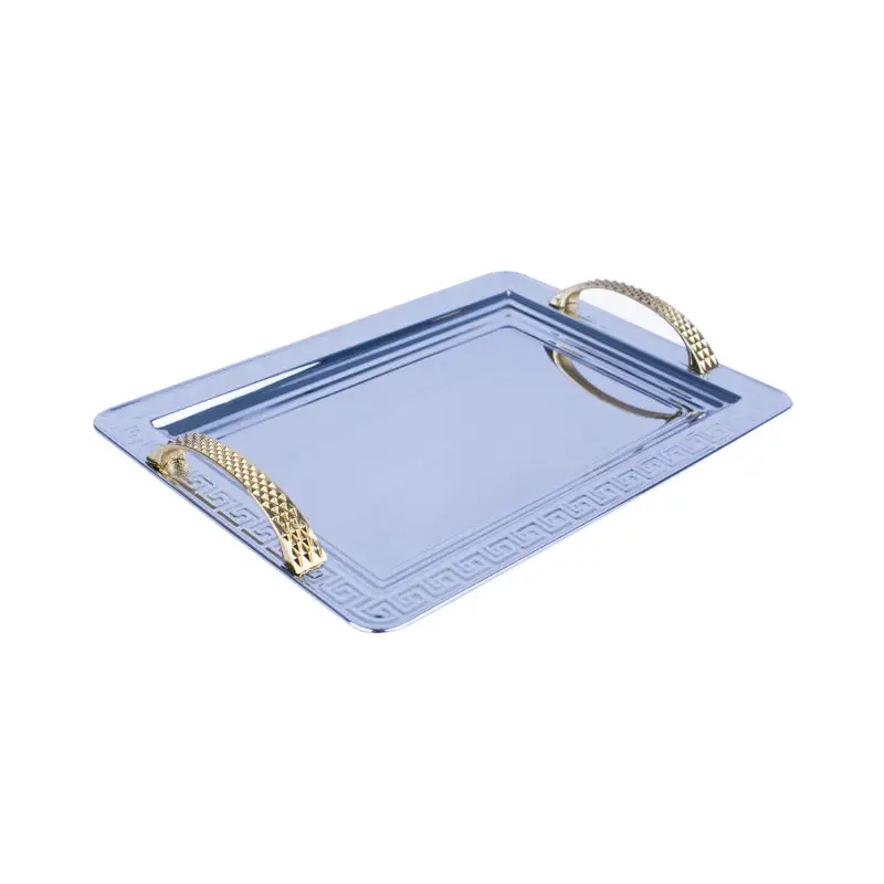 CHROME PLATED IRON RECTANGULAR TRAY WITH GOLD PLATED HANDLE