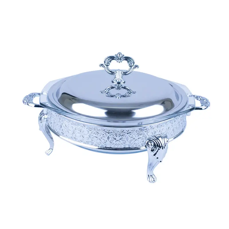 CHROME PLATED ROUND FOOD WARMER WITH COVER. - LUXURY