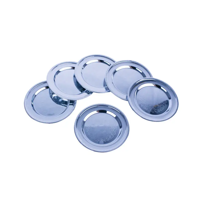 CHROME PLATED ROUND IRON COASTERS 6 PCS / SET - TRAY