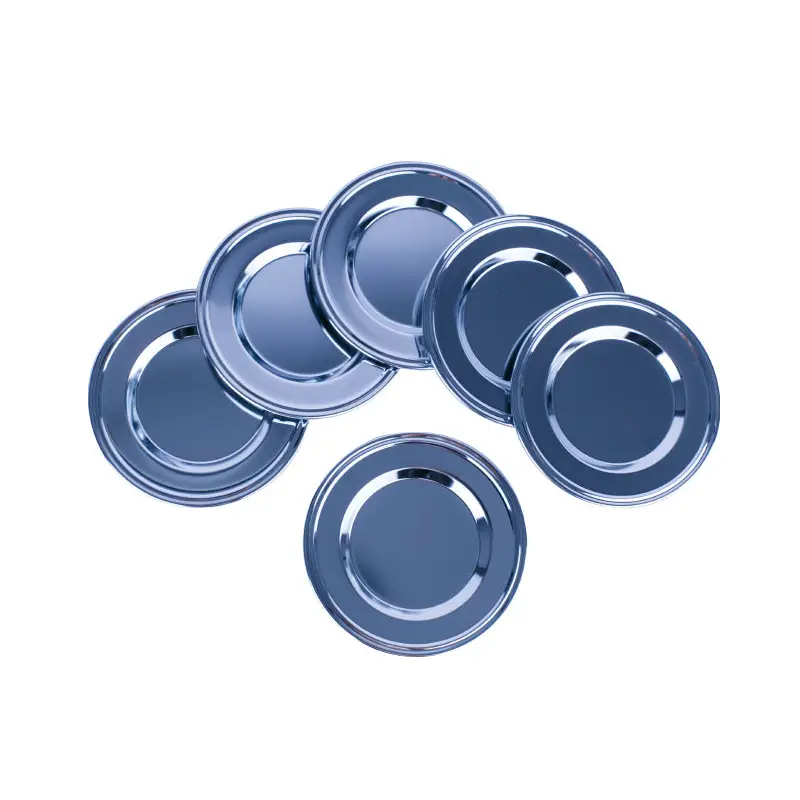 CHROME PLATED ROUND IRON COASTERS. 6 PCS / SET - TRAY
