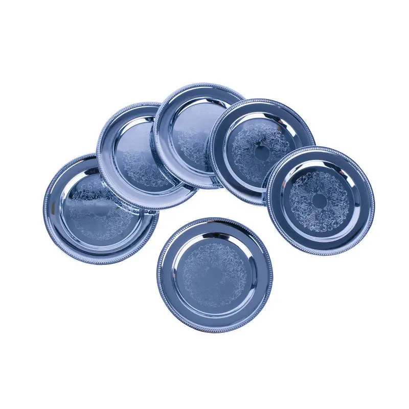 CHROME PLATED ROUND IRON COASTERS 6 PCS / SET - TRAY