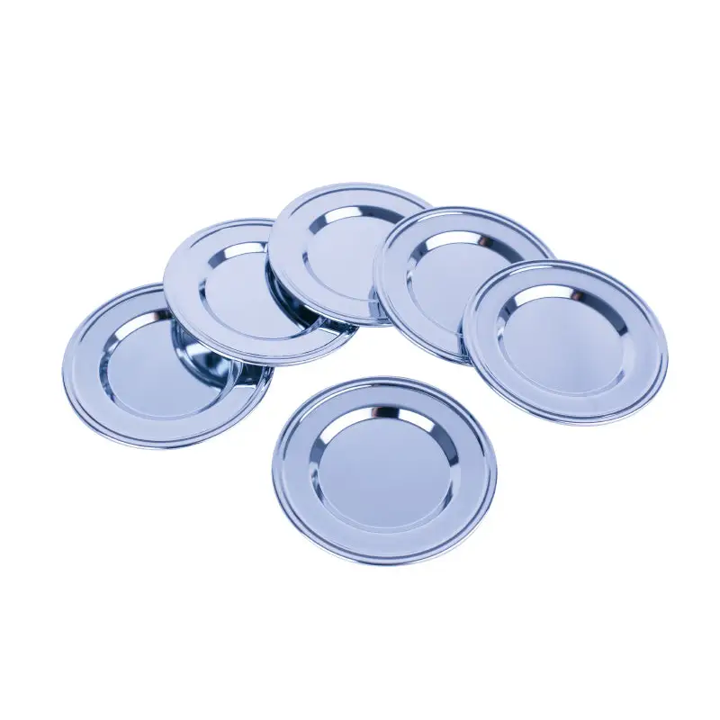 CHROME PLATED ROUND IRON COASTERS. 6 PCS / SET - TRAY