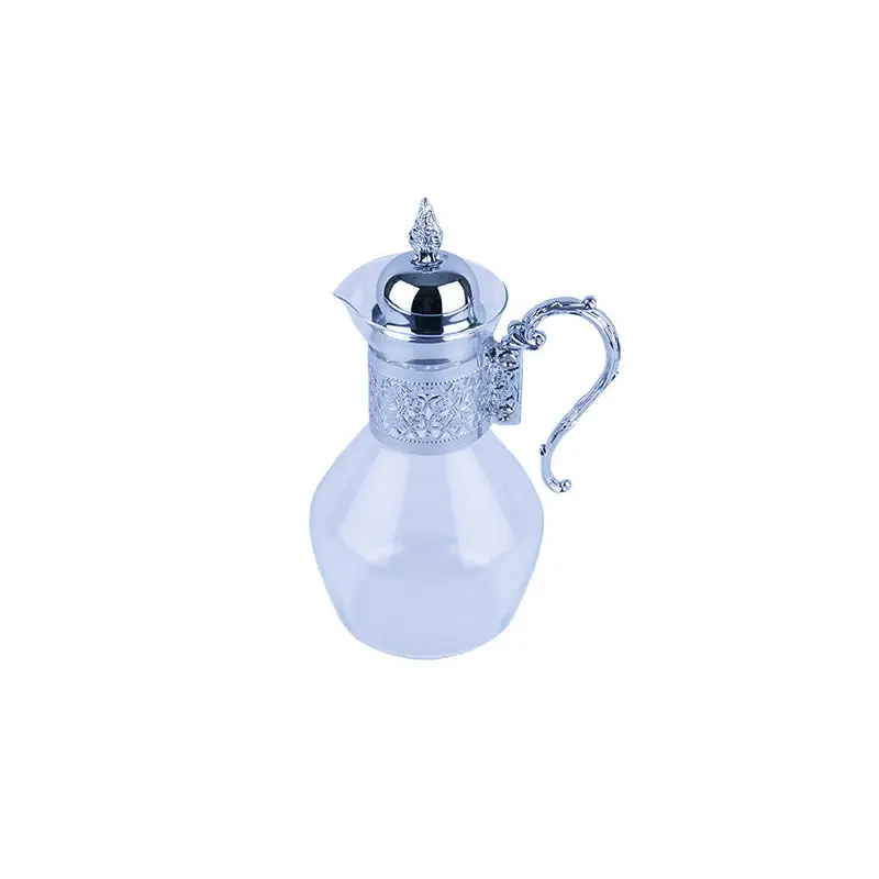 GLASS JUG WITH CHROME PLATED HANDLE - GLASS WARE