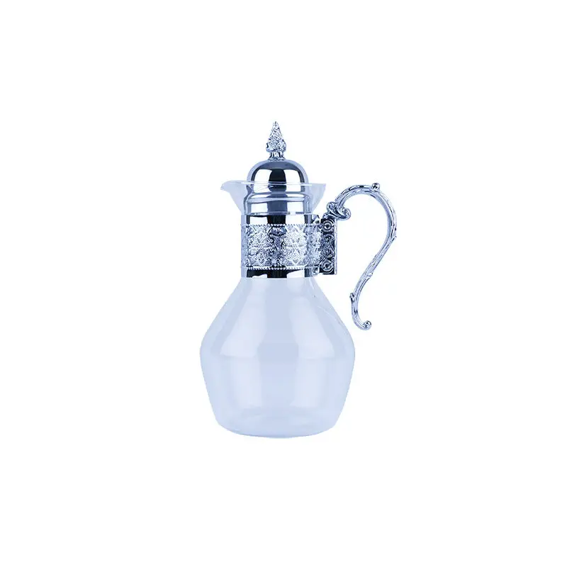 GLASS JUG WITH CHROME PLATED HANDLE - GLASS WARE