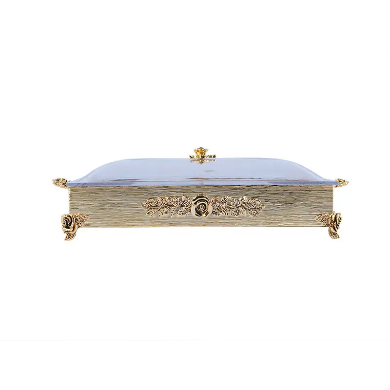 GOLD PLATED 3 PCS SET SNACK TRAY. - ROSE COLLECTION