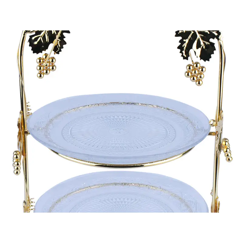 GOLD PLATED 3 - TIER GRAPE DESIGN RACK WITH 3 GLASS PLATES.