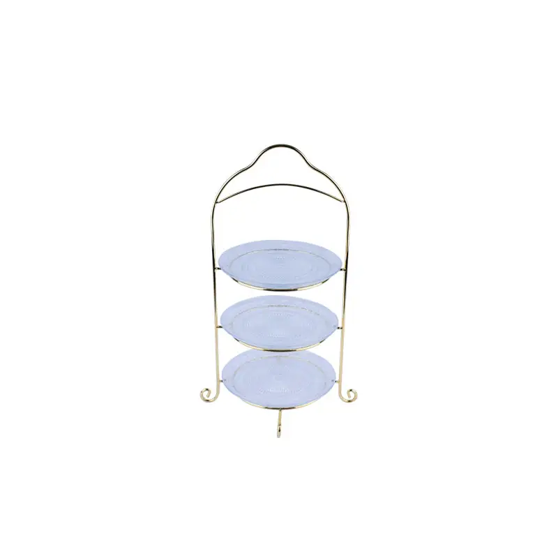 GOLD PLATED 3 - TIER WITH 3 GLASS PLATES. - GLASS WARE