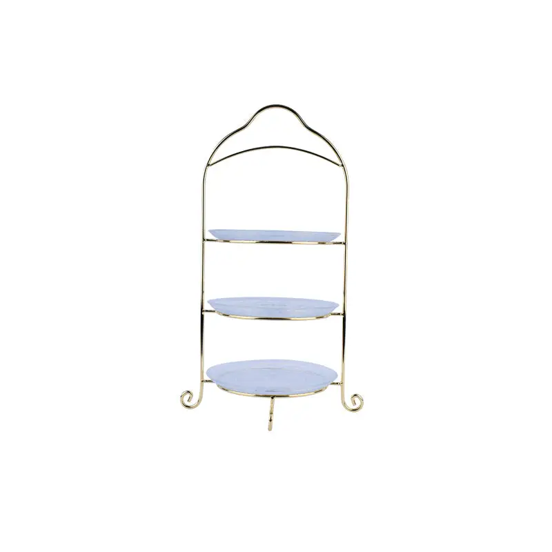 GOLD PLATED 3 - TIER WITH 3 GLASS PLATES. - GLASS WARE