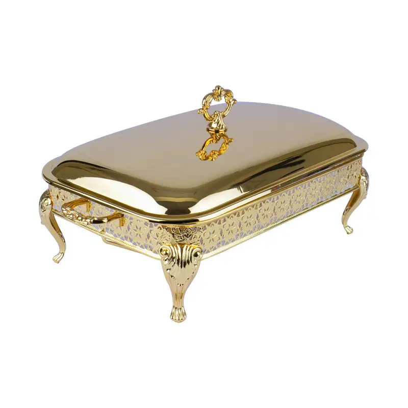 GOLD PLATED 3QT RECTANGULAR FOOD WARMER. - LUXURY