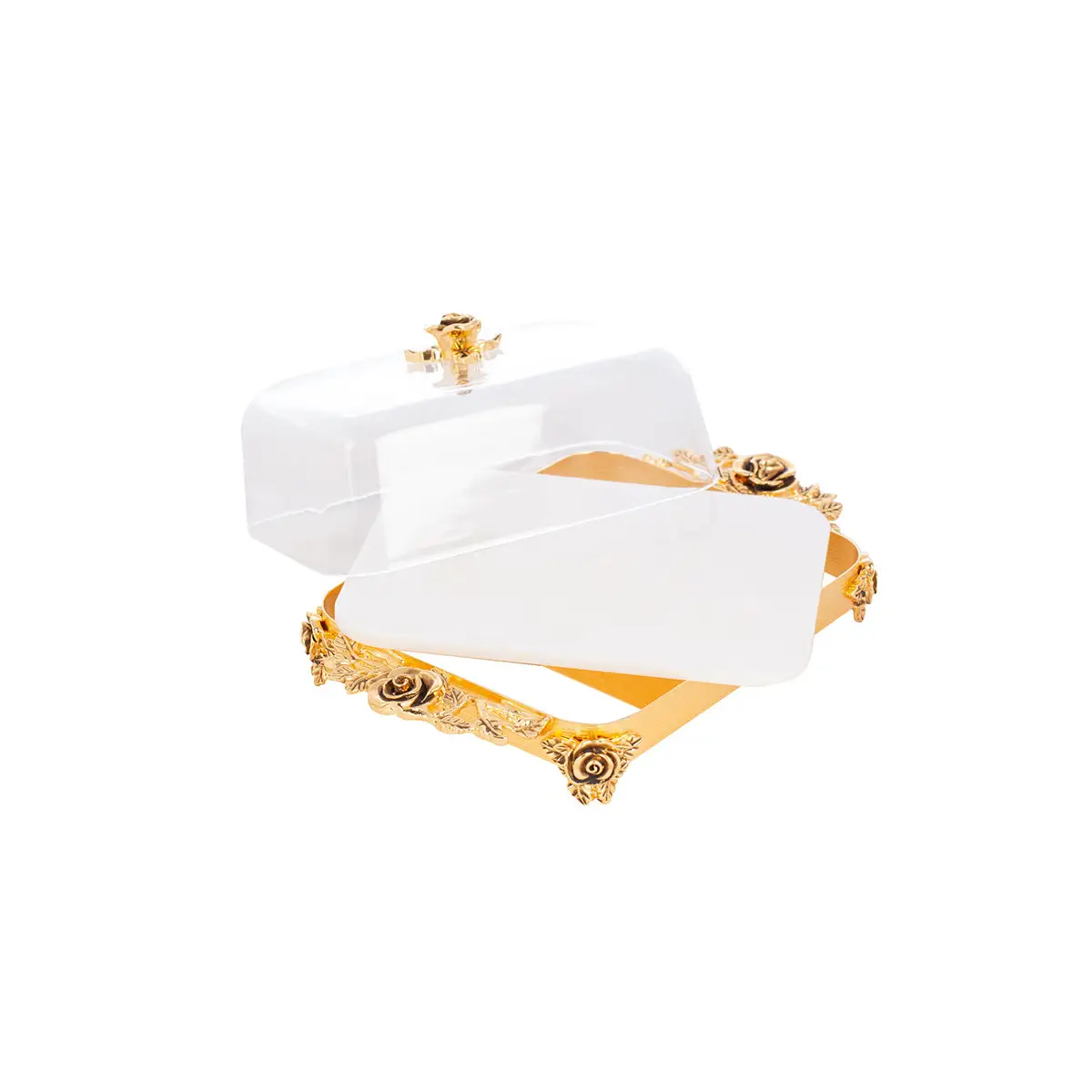 GOLD PLATED BUTTER DISH - ROSE COLLECTION
