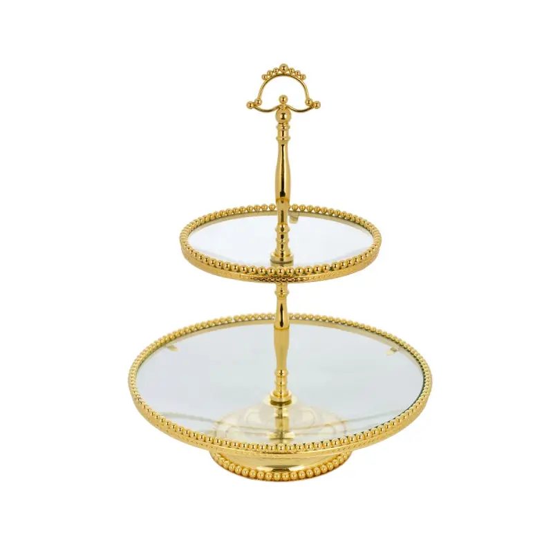 GOLD PLATED FOOTED 2TIER WITH GLASS PLATE - LUXURY
