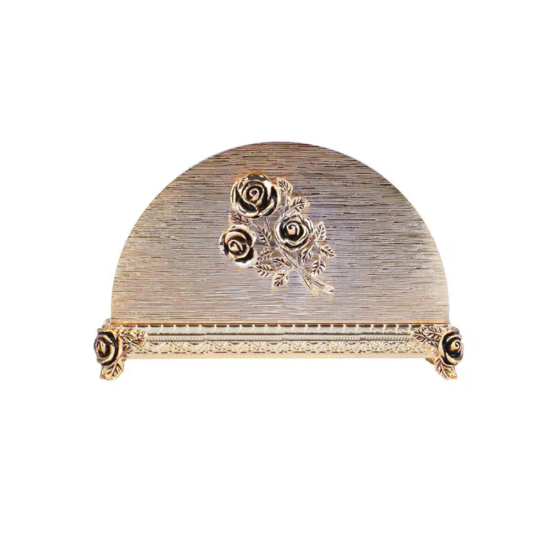 GOLD PLATED HALF ROUND NAPKIN CADDY. - ROSE DESIGN