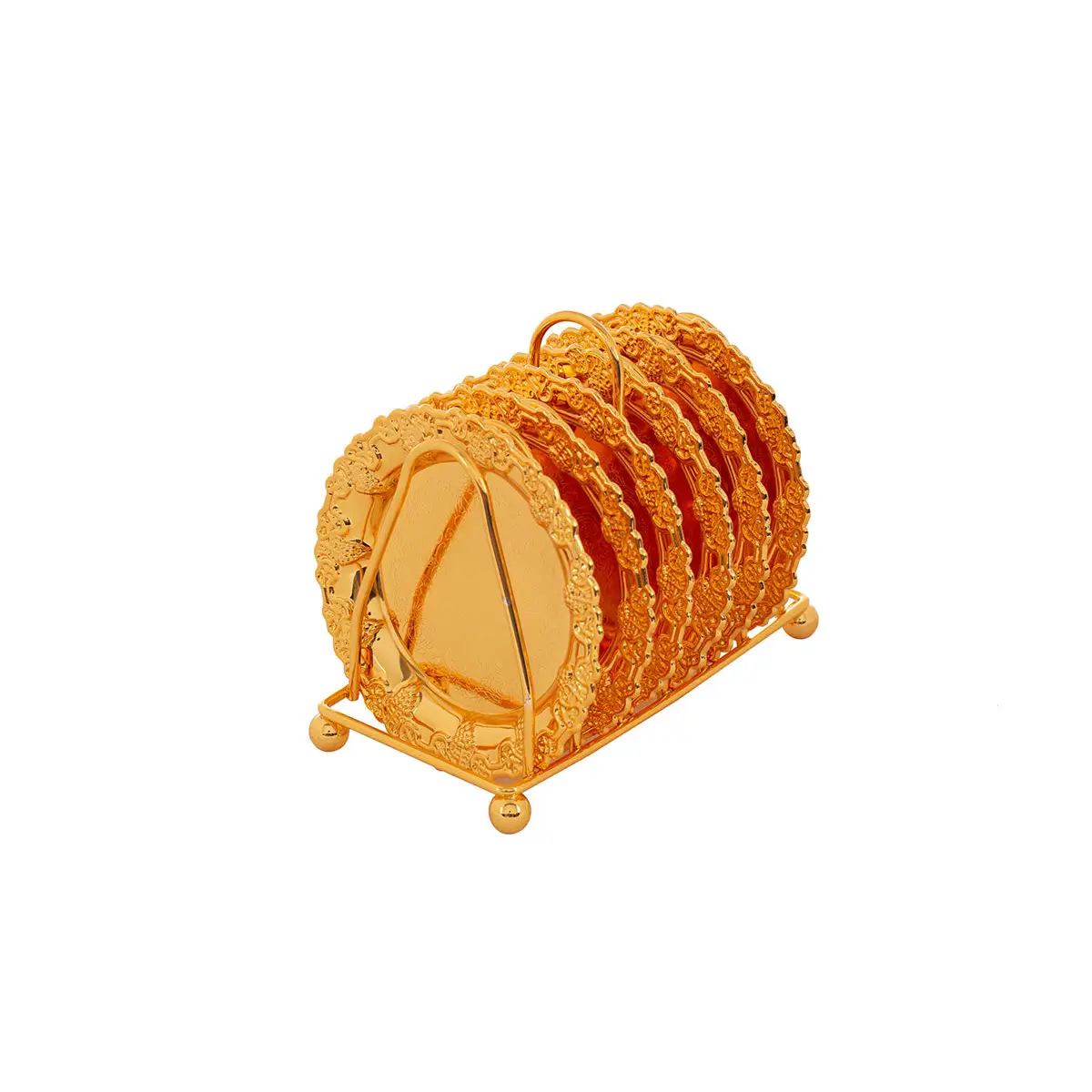 GOLD PLATED IRON COASTER RACK WITH 6 PCSCOASTERS. - LUXURY