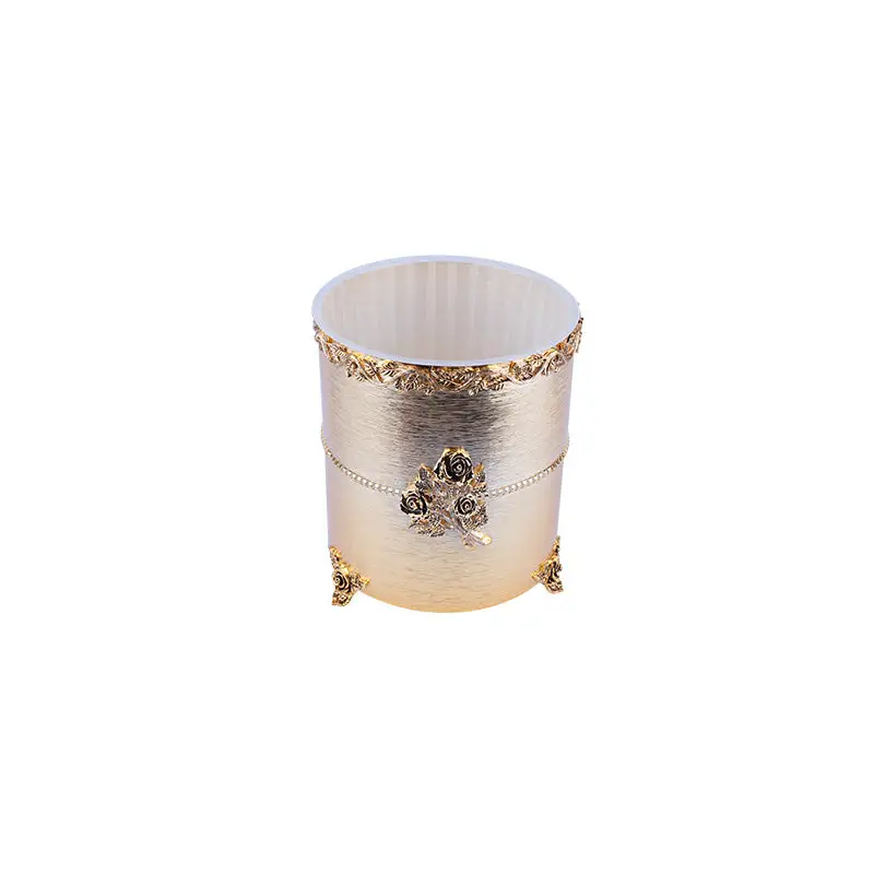 GOLD PLATED METAL ROUND-SHAPE WASTE BIN - ROSE COLLECTION