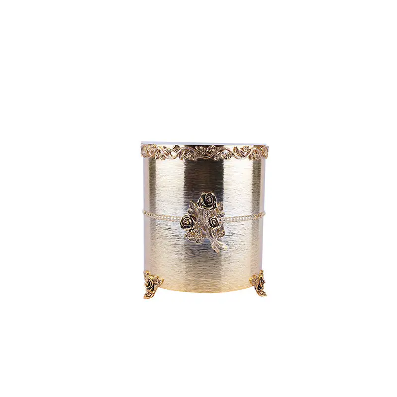 GOLD PLATED METAL ROUND-SHAPE WASTE BIN - ROSE COLLECTION