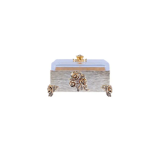 GOLD PLATED RECTANGULAR BOX. - ROSE COLLECTION
