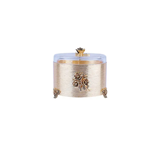 GOLD PLATED ROUND SHAPE BOX - ROSE COLLECTION
