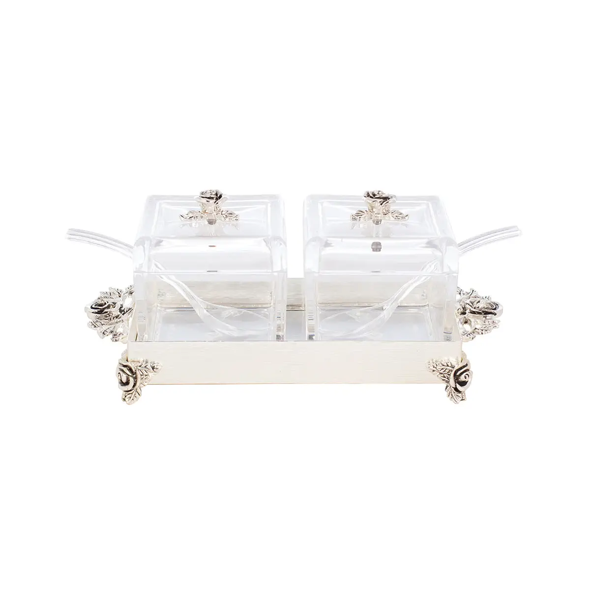 SILVER PLATED 2 PCS CONDOMENT SET - ROSE COLLECTION
