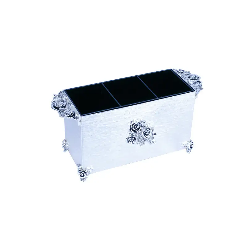 SILVER PLATED 3-COMP CUTLERY CADDY. - ROSE