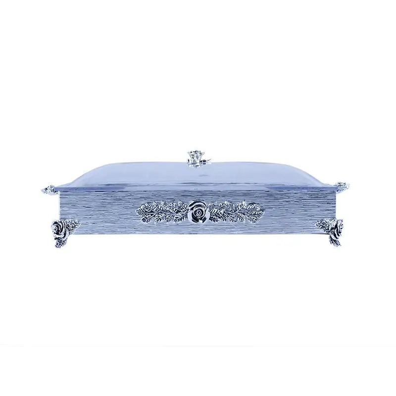SILVER PLATED 3 PCS SET SNACK TRAY. - ROSE COLLECTION