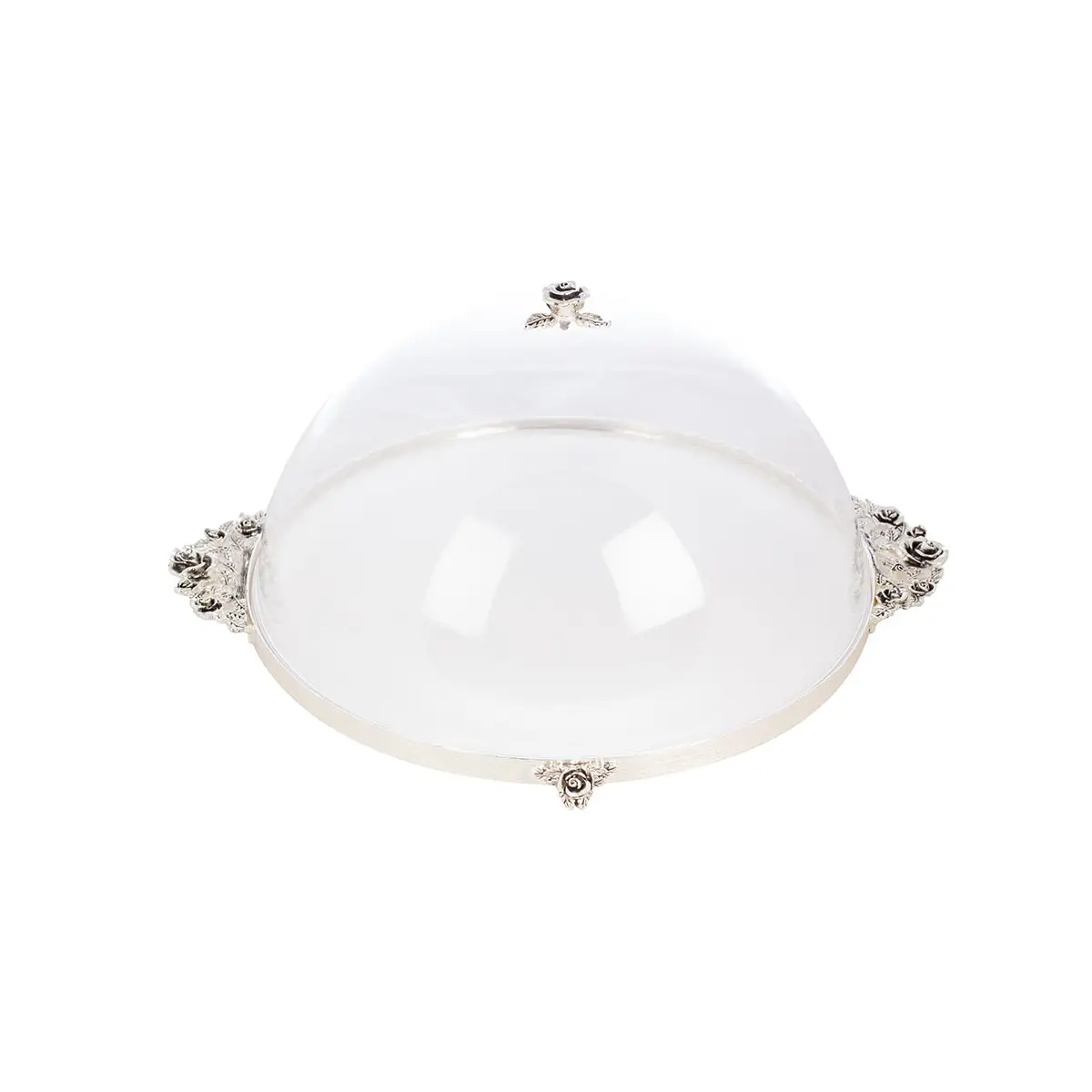 SILVER PLATED CAKE TRAY W COVER - ROSE COLLECTION