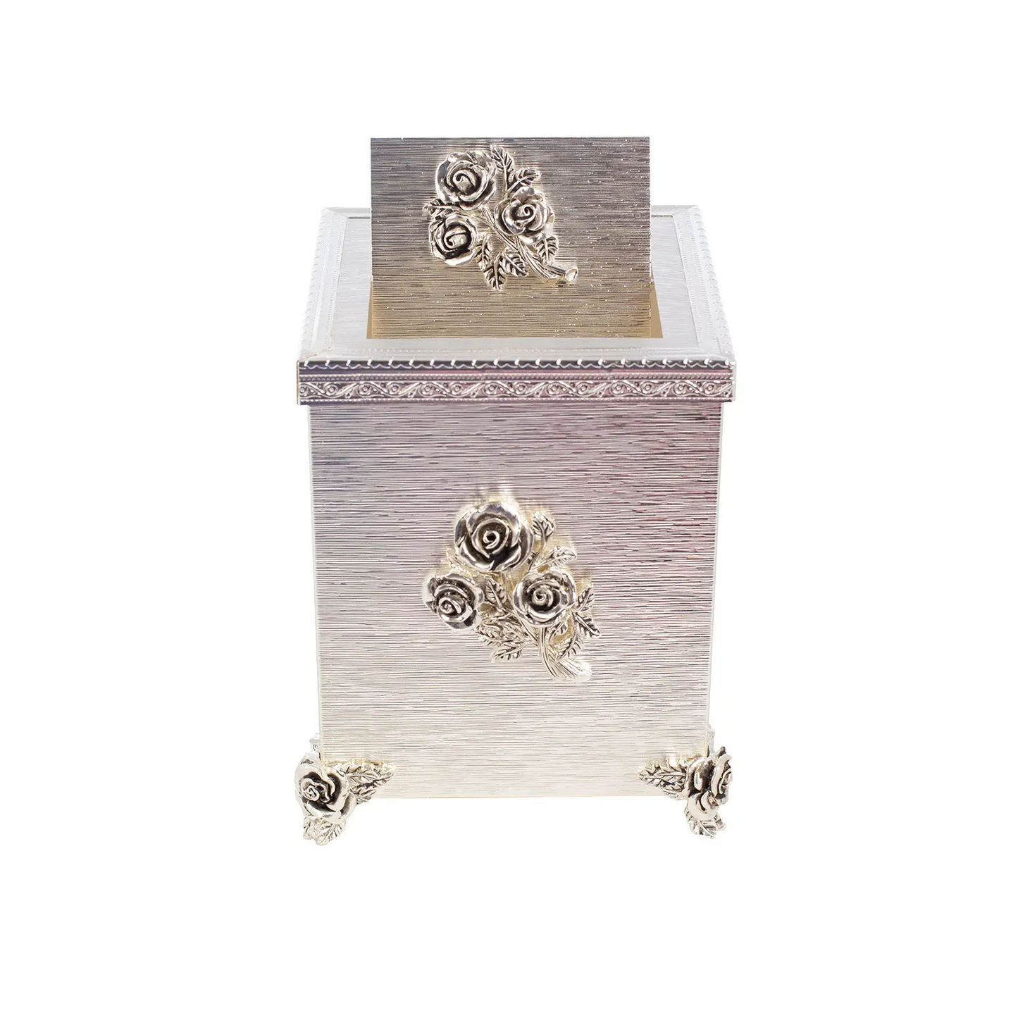 SILVER PLATED DESK WASTE BIN - ROSE COLLECTION