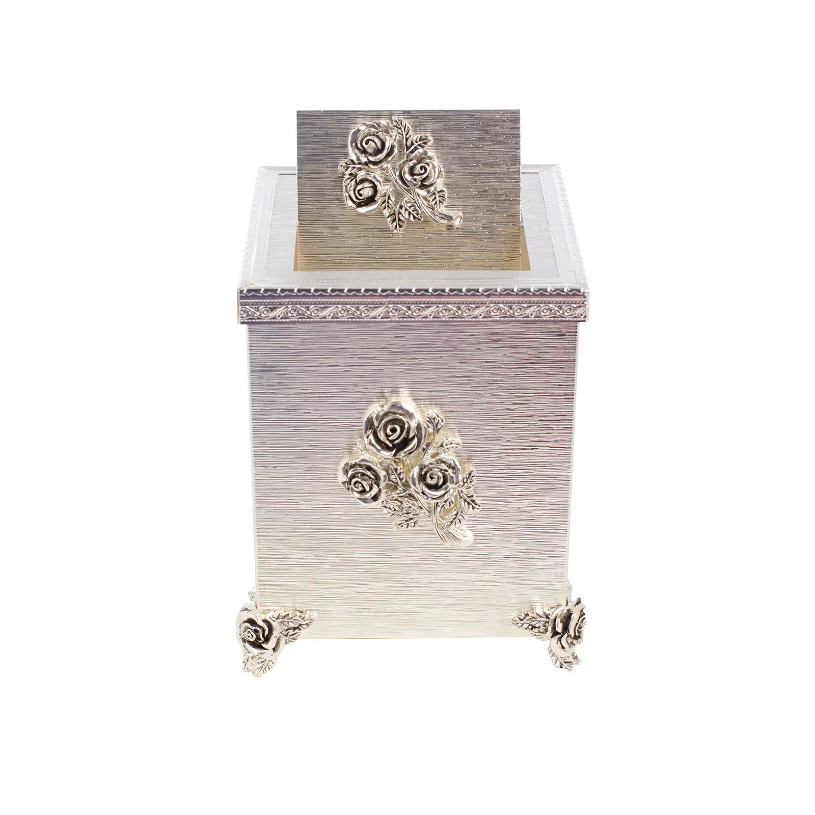 SILVER PLATED DESK WASTE BIN - ROSE COLLECTION