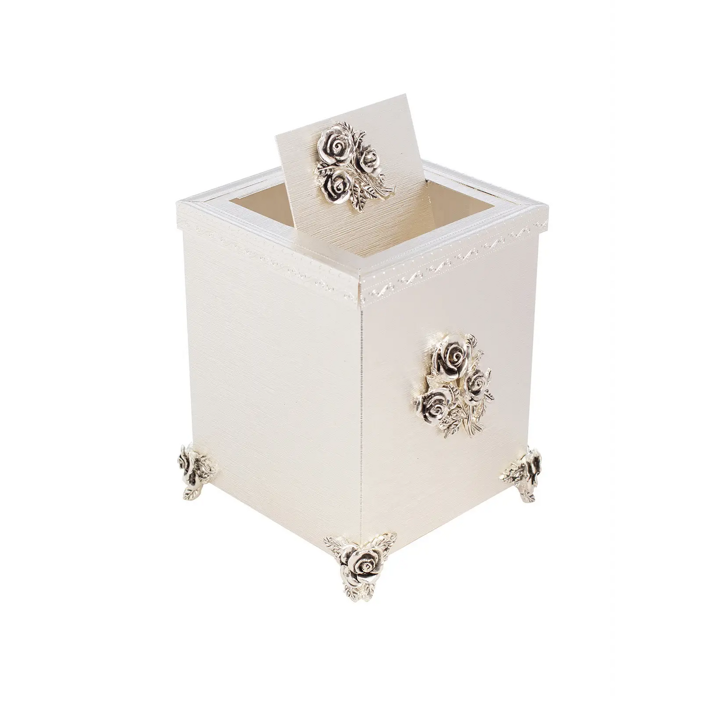 SILVER PLATED DESK WASTE BIN - ROSE COLLECTION