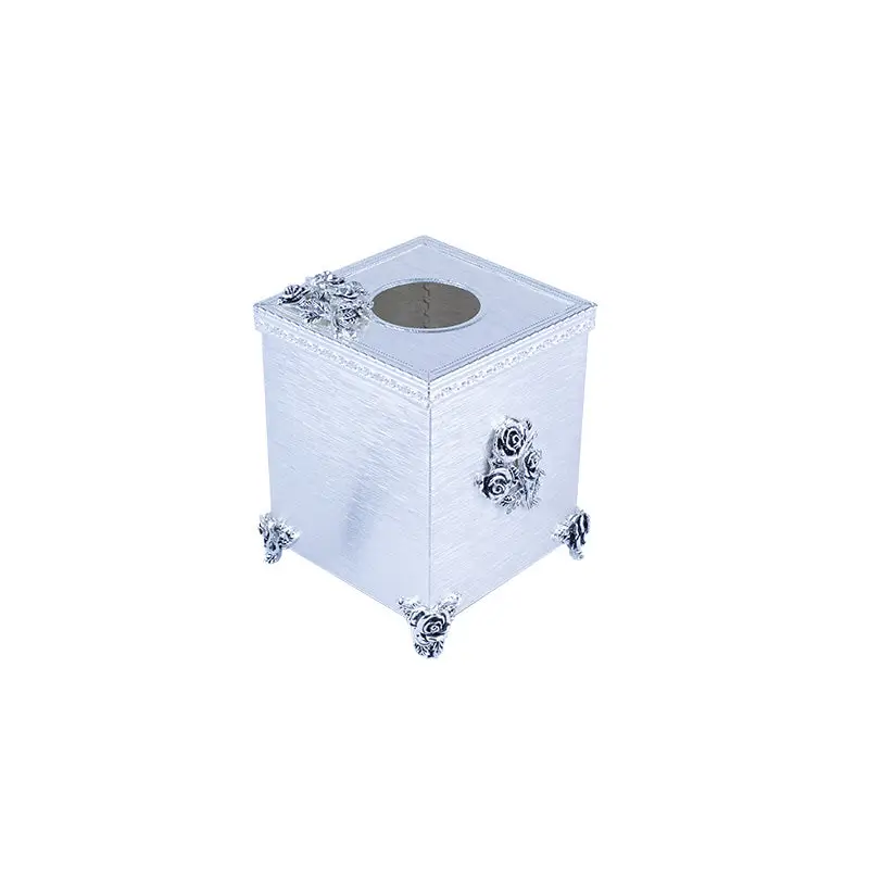 SILVER PLATED SQUARE-SHAPE TISSUE BOX ROSE DESIGN - ROSE