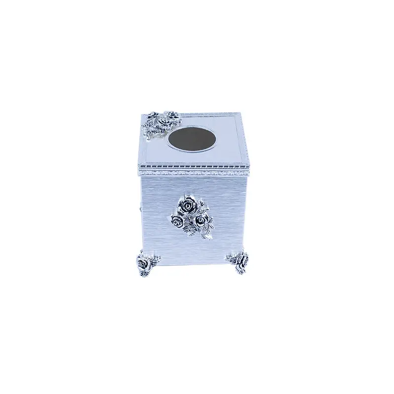 SILVER PLATED SQUARE-SHAPE TISSUE BOX ROSE DESIGN - ROSE