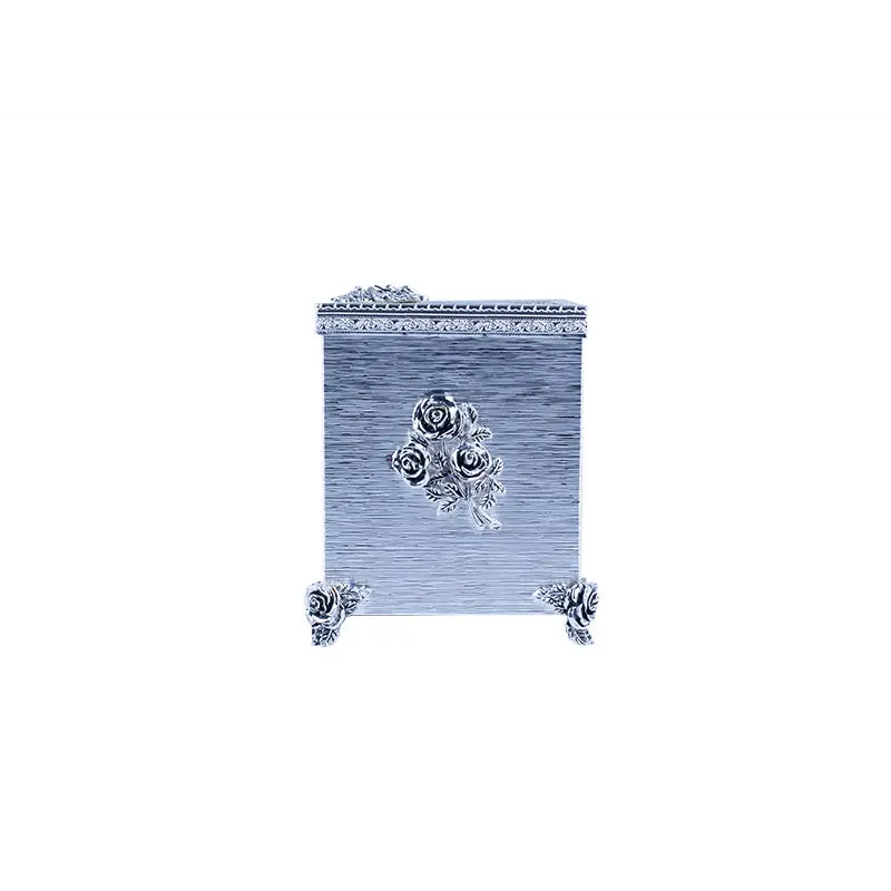 SILVER PLATED SQUARE-SHAPE TISSUE BOX ROSE DESIGN - ROSE