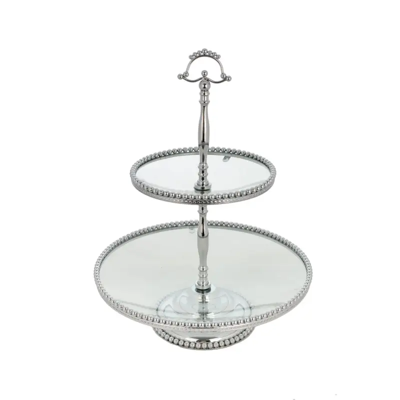 CHROME PLATED FOOTED 2TIER WITH GLASS PLATE - LUXURY
