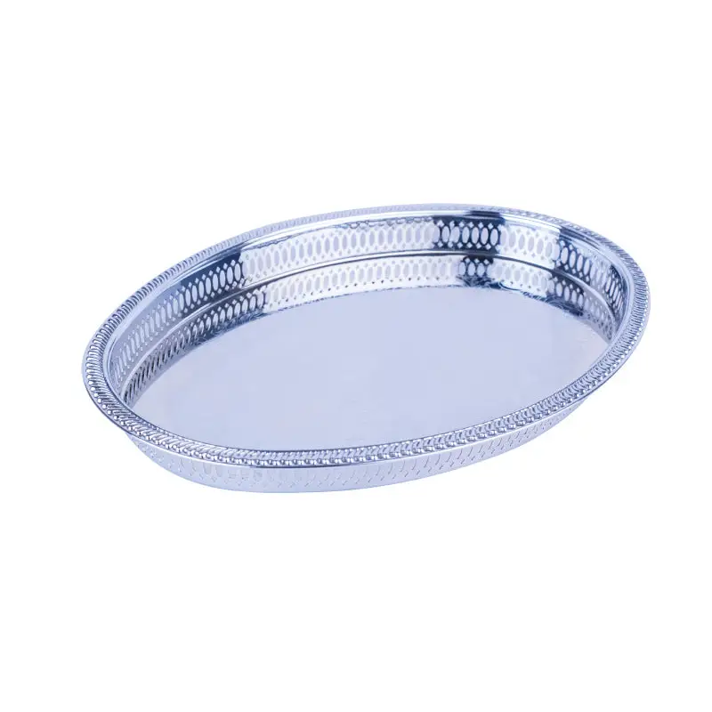 CHROME PLATED IRON OVAL GALLERY TRAY. - TRAY