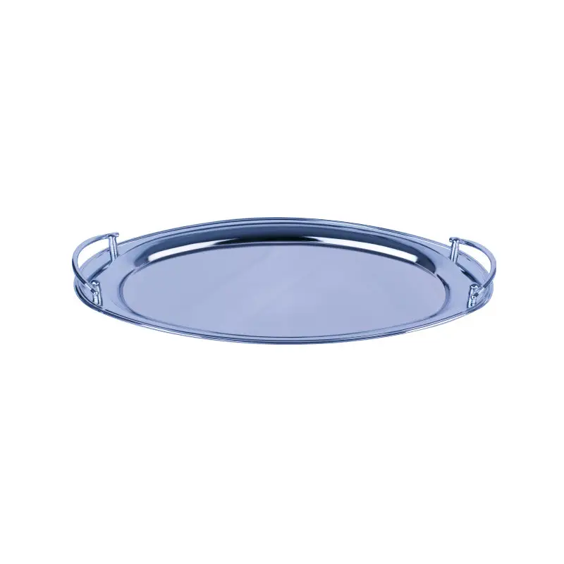 CHROME PLATED IRON OVAL SERVING TRAY WITH HANDLE. - TRAY