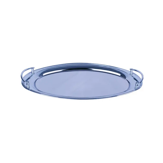 CHROME PLATED IRON OVAL SERVING TRAY WITH HANDLE. - TRAY