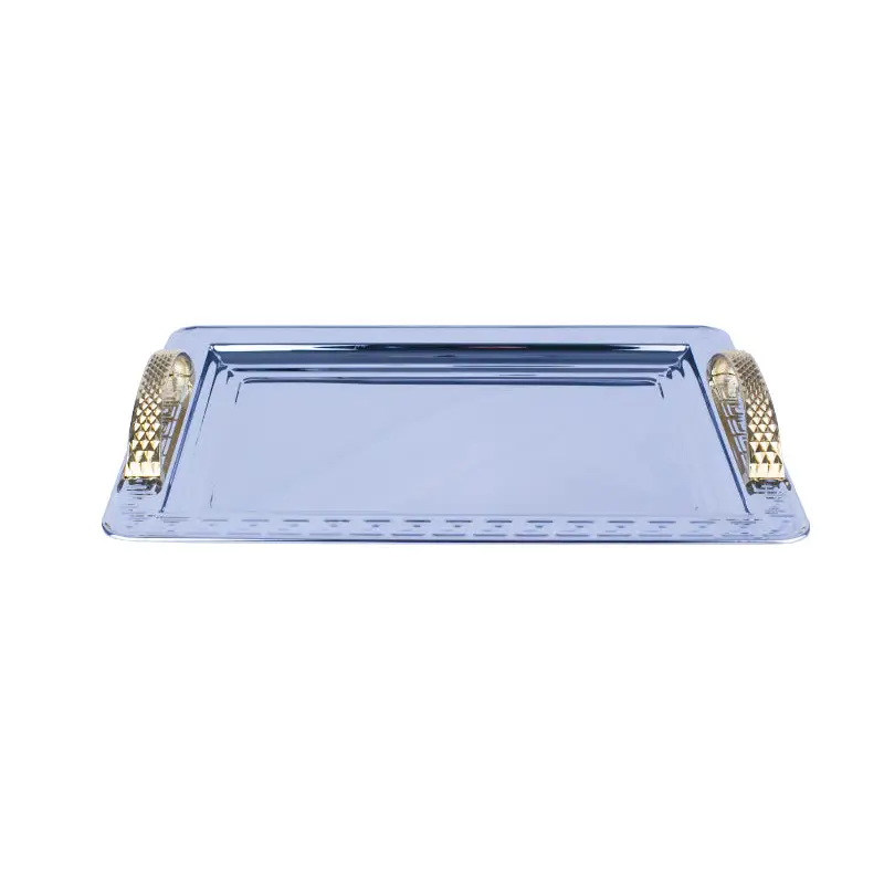 CHROME PLATED IRON RECTANGULAR TRAY WITH GOLD PLATED HANDLE