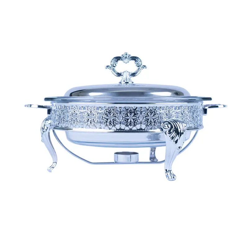 CHROME PLATED ROUND FOOD WARMER WITH COVER. - LUXURY
